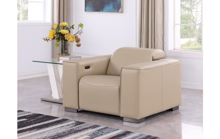 1208 Beige Power Reclining Genuine  Leather Chair with Power Headrests