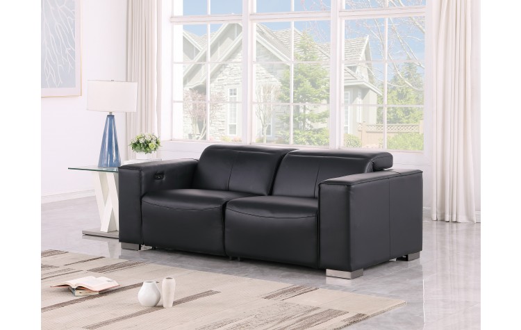 1208 Black Genuine Leather Power Reclining Loveseat with Power Headrest