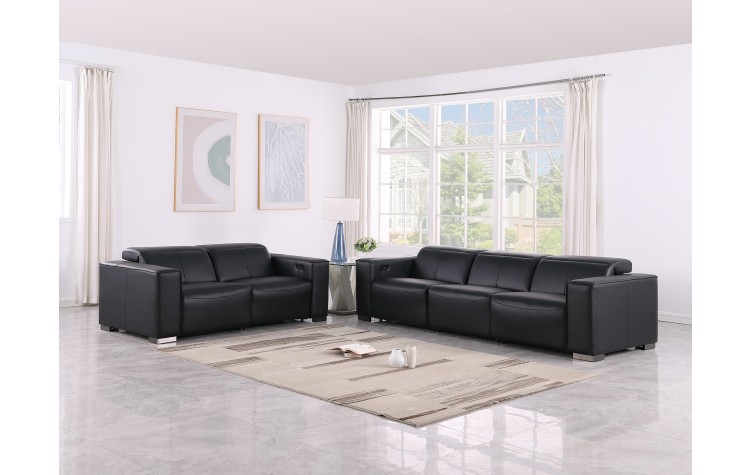 1208 Black Modular Power Reclining Sofa and Loveseat Set – Genuine Leather with Power Headrests