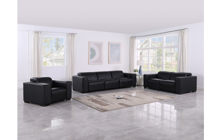1208 Black 6-Piece Modular Power Reclining Sofa, Loveseat, and Chair Set – 6 Recliners, Genuine Leather with Power Headrests