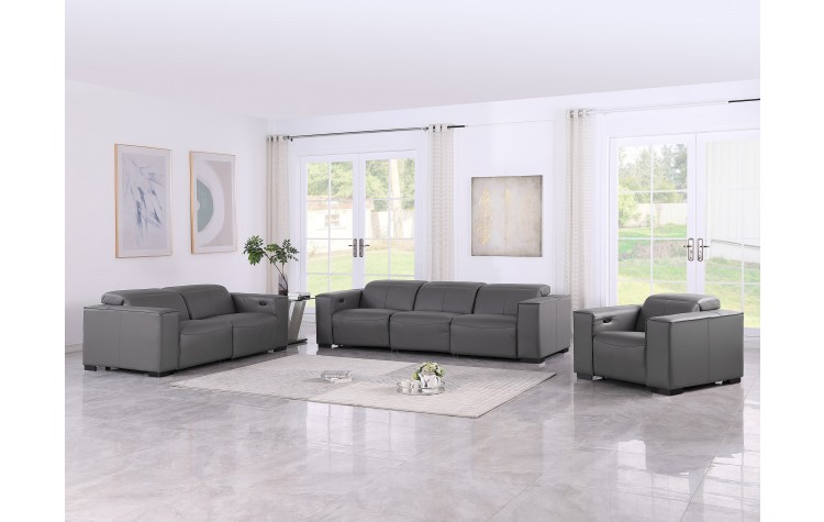 1208 Dark Grey 6-Piece Modular Power Reclining Sofa, Loveseat, and Chair Set – 6 Recliners, Genuine Leather with Power Headrests