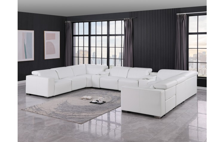 1208 White 10-Piece U-Sectional in Genuine Leather with 4 Power Recliners with Power Headrests