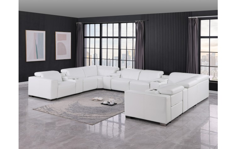 1208 White 12-Piece 4-Power Reclining Genuine Leather U-Sectional with Power Headrests