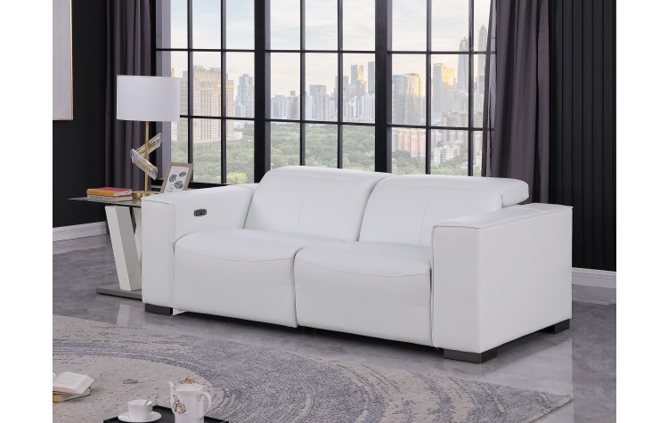 1208 White Genuine Leather Power Reclining Loveseat with Power Headrest