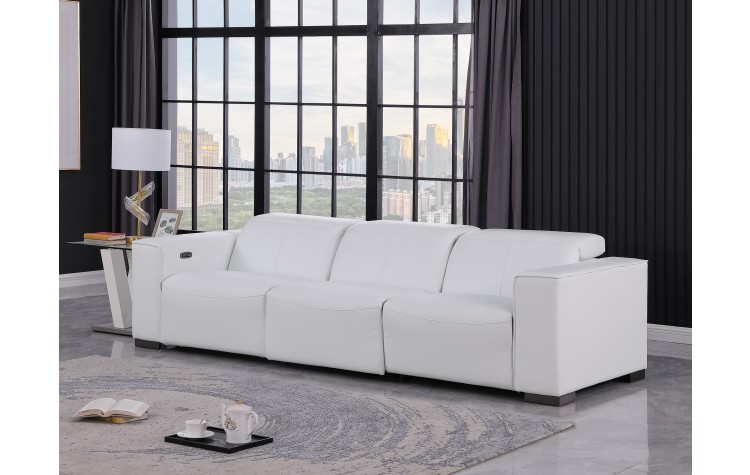 1208 White Genuine Leather Power Reclining Sofa with Dual Recliners and Power Headrests