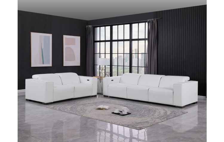 1208 White Modular Power Reclining Sofa and Loveseat Set – Genuine Leather with Power Headrests