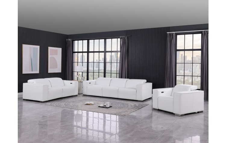 1208 White 6-Piece Modular Power Reclining Sofa, Loveseat, and Chair Set – 6 Recliners, Genuine Leather with Power Headrests