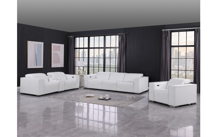 1208 White 7-Piece Modular Power Reclining Sofa, Loveseat, and Chair Set – 6 Recliners, Genuine Leather with Power Headrests
