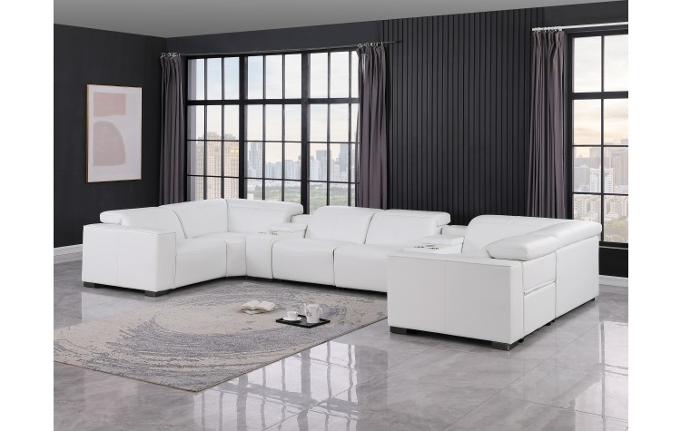 1208 White 8-Piece 2-Power Reclining Genuine Leather U-Sectional with Power Headrests