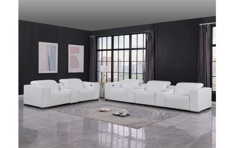 1208 White 8-Piece Modular Power Reclining Sofa and Console Loveseat Set – Genuine Leather with Power Headrests
