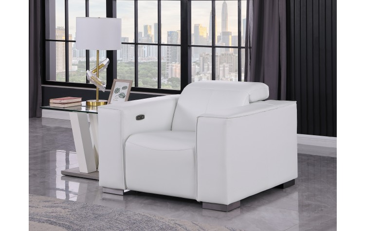  1208 White Power Reclining Genuine  Leather Chair with Power Headrests