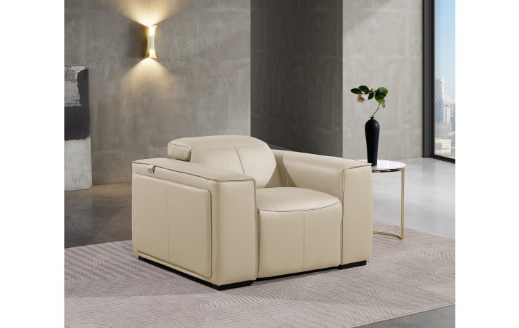 1224 - DivanItalia Beige Power Reclining Arm Chairwith Power Headrests - Top Grain Italian Leather