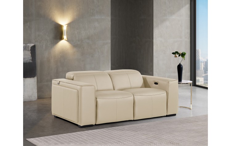 1224 - DivanItalia Beige Top Grain Italian Leather Loveseat with Power Headrest