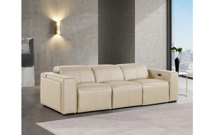 1224 - DivanItalia Beige Modular Power Dual Reclining Sofa with Power Reclining Headrests - Top Grain Italian Leather