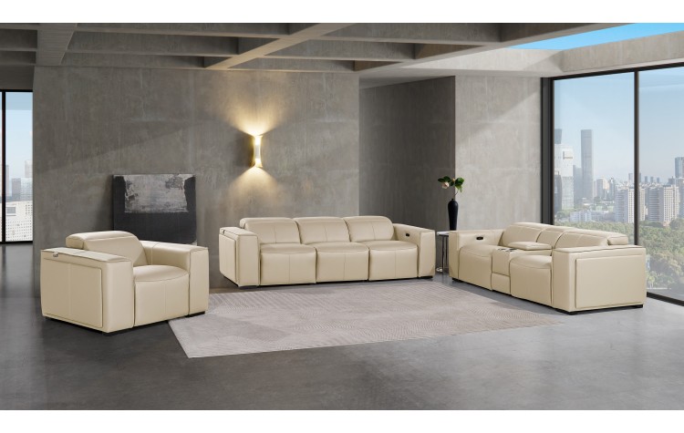 1224 - DivanItalia Beige Modular Power Triple Reclining Sofa, Console Loveseat, and Chair Set with Power Headrests - Top Grain Italian Leather