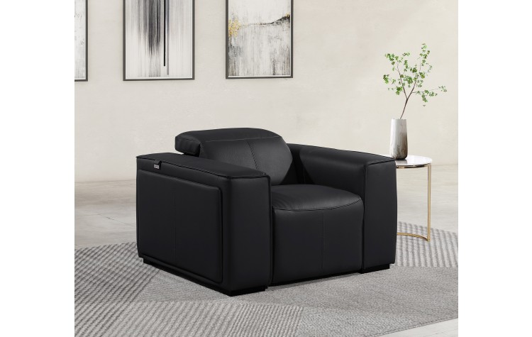 1224 - DivanItalia Black Power Reclining Arm Chairwith Power Headrests - Top Grain Italian Leather