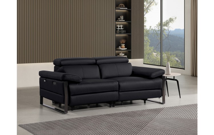 1246 - DivanItalia Black Top Grain Italian Leather Loveseat with Power Headrest
