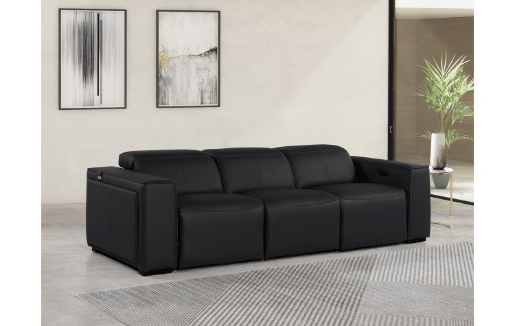 1224 - DivanItalia Black Modular Power Dual Reclining Sofa with Power Reclining Headrests - Top Grain Italian Leather