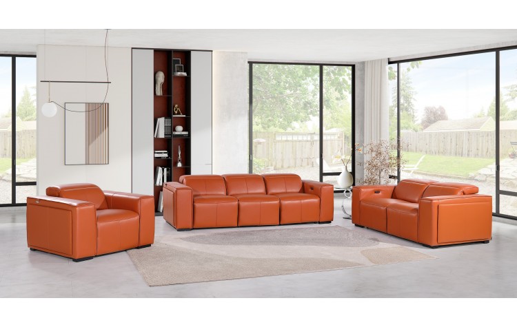 1224 - DivanItalia Camel Modular Power Triple Reclining Sofa, Loveseat, and Chair Set with Power Headrests - Top Grain Italian Leather