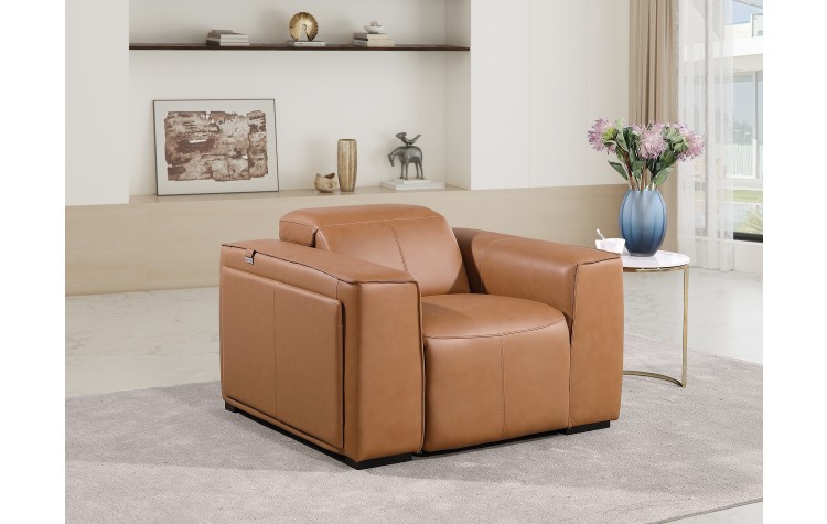 1224 - DivanItalia Cognac Power Reclining Arm Chairwith Power Headrests - Top Grain Italian Leather