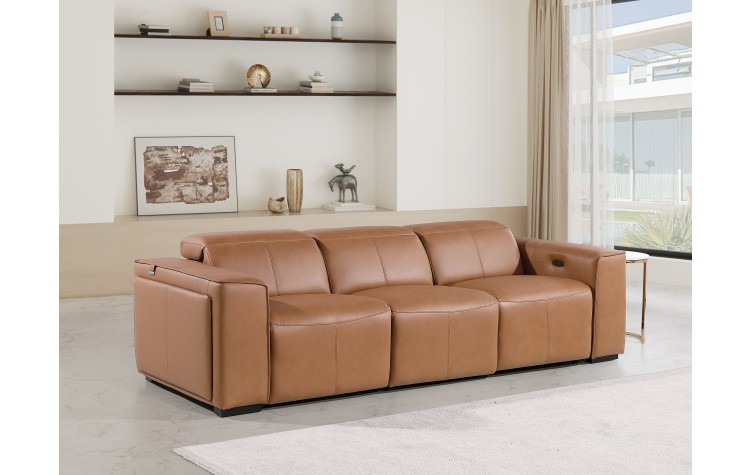 1224 - DivanItalia Cognac Modular Power Dual Reclining Sofa with Power Reclining Headrests - Top Grain Italian Leather