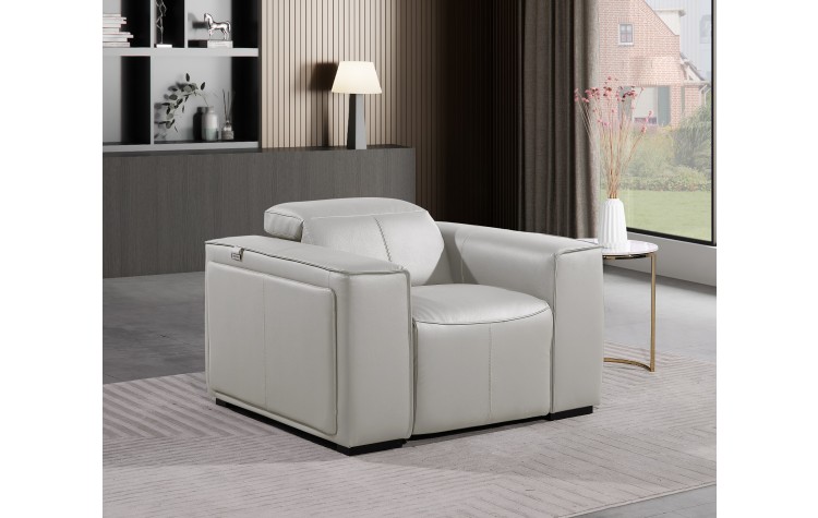 1224 - DivanItalia Light Grey Power Reclining Arm Chairwith Power Headrests - Top Grain Italian Leather