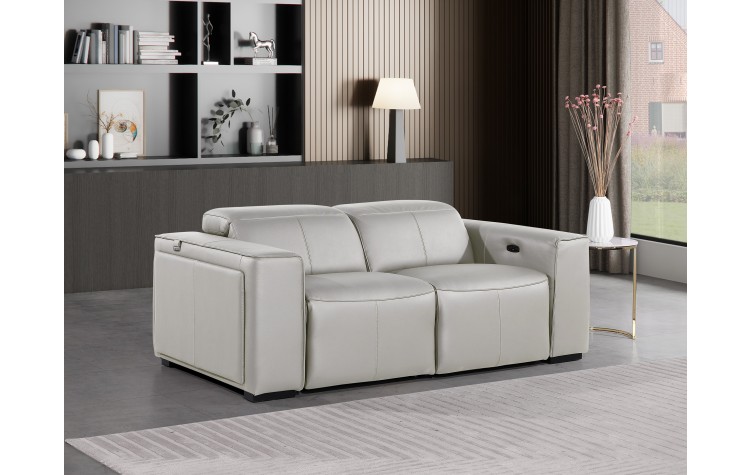 1224 - DivanItalia Light Grey Top Grain Italian Leather Loveseat with Power Headrest