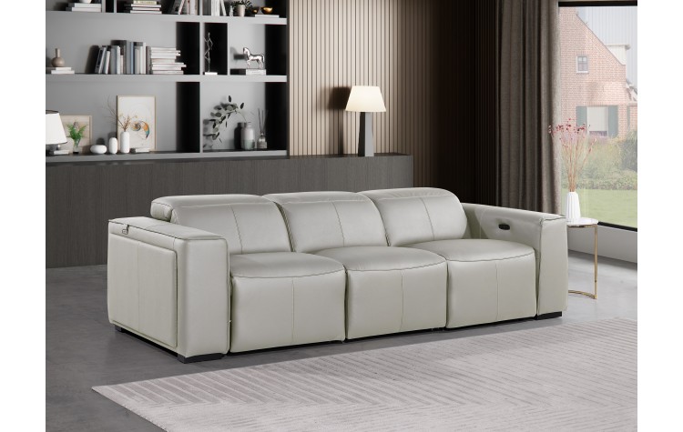 1224 - DivanItalia Light Grey Modular Power Dual Reclining Sofa with Power Reclining Headrests - Top Grain Italian Leather