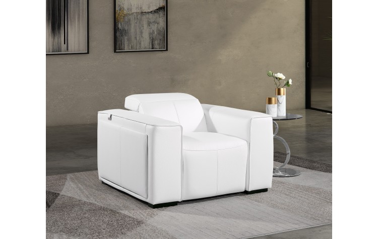1224 - DivanItalia White Power Reclining Arm Chairwith Power Headrests - Top Grain Italian Leather