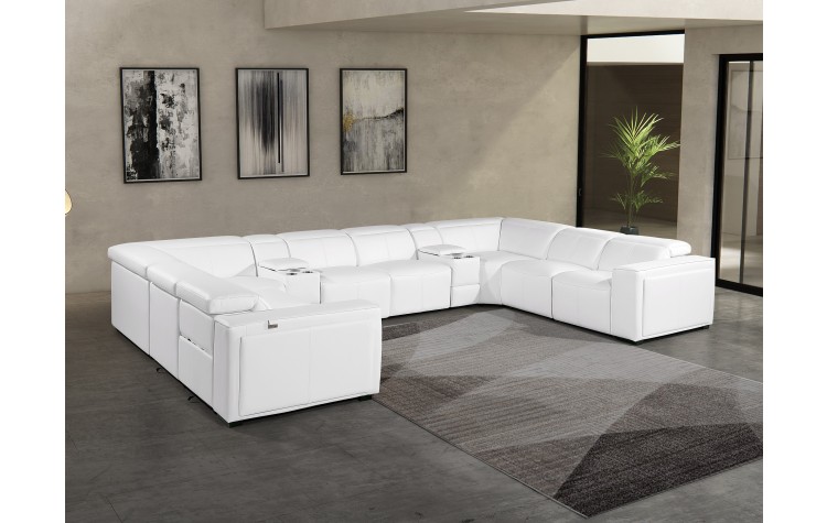 1224 - DivanItalia White 10-Piece U-Shaped Modular Power Reclining Sectional with 4 Power Recliners and Power Headrests - Top Grain Italian Leather