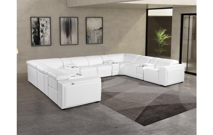 1224 - DivanItalia White 12-Piece U-Shaped Modular Power Reclining Sectional with 4 Power Recliners and Power Headrests - Top Grain Italian Leather