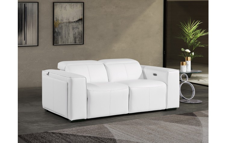 1224 - DivanItalia White Top Grain Italian Leather Loveseat with Power Headrest