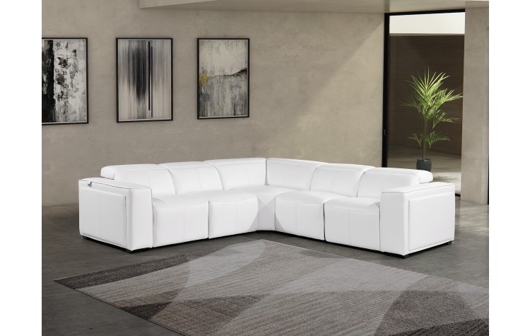 1224 - DivanItalia White 5-Piece L-Shaped Modular Power Reclining Sectional with Power Headrests - Top Grain Italian Leather