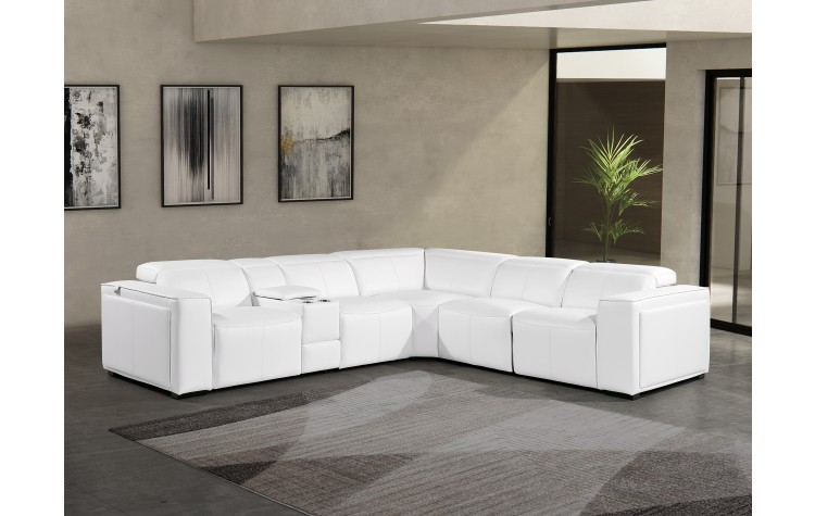 1224 - DivanItalia White 6-Piece L-Shaped Modular Power Reclining Sectional with 3 Power Recliners and Power Headrests - Top Grain Italian Leather