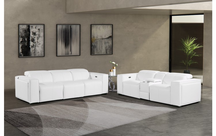 1224 - DivanItalia White Modular Power Triple Reclining Sofa and Console Loveseat Set with Power Headrests - Top Grain Italian Leather