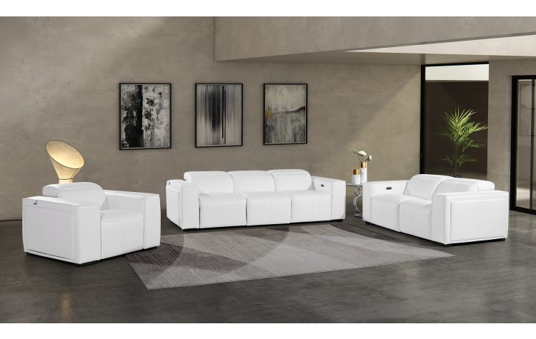 1224 - DivanItalia White Modular Power Triple Reclining Sofa, Loveseat, and Chair Set with Power Headrests - Top Grain Italian Leather