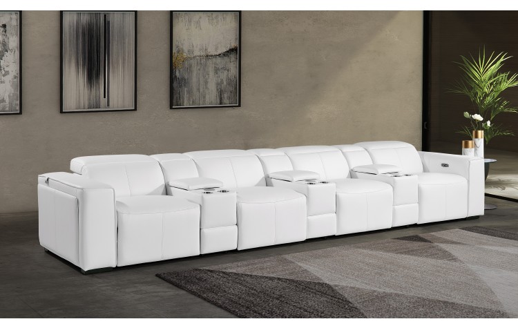 1224 - DivanItalia White Modular Power Triple Reclining Triple Console Sofa with Power Reclining Headrests - Top Grain Italian Leather