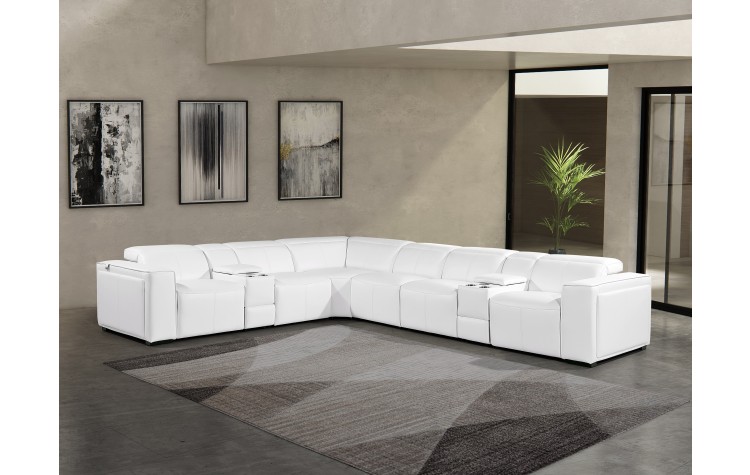 1224 - DivanItalia White 8-Piece L-Shaped Modular Power Reclining Sectional with 4 Power Recliners and Power Headrests - Top Grain Italian Leather