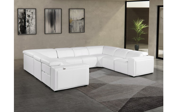 1224 - DivanItalia White 8-Piece U-Shaped Modular Power Reclining Sectional with 4 Power Recliners and Power Headrests - Top Grain Italian Leather