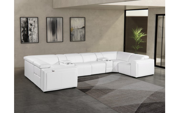 1224 - DivanItalia White 8-Piece U-Shaped Modular Power Reclining Sectional with 4 Power Recliners and Power Headrests - No Console - Top Grain Italian Leather