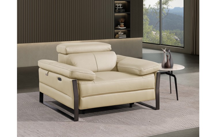 1246 - DivanItalia Beige Power Reclining Arm Chairwith Power Headrests - Top Grain Italian Leather