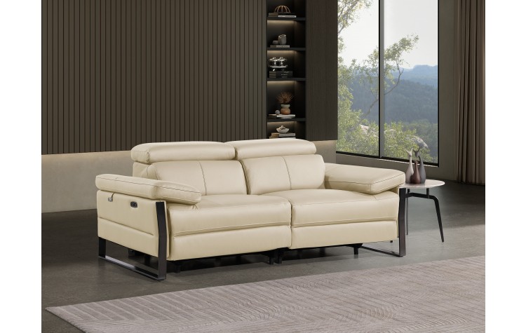 1246 - DivanItalia Beige Top Grain Italian Leather Loveseat with Power Headrest