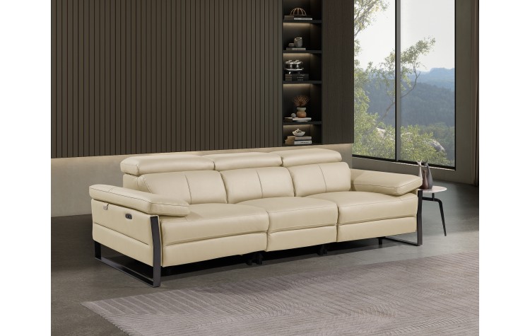 1246 - DivanItalia Beige Modular Power Dual Reclining Sofa with Power Reclining Headrests - Top Grain Italian Leather