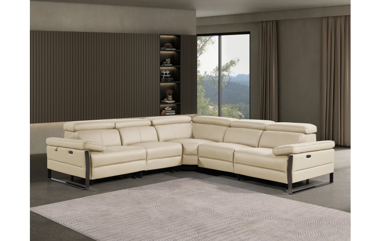 1246 - DivanItalia Beige 5-Piece L-Shaped Modular Power Reclining Sectional with Power Headrests - Top Grain Italian Leather