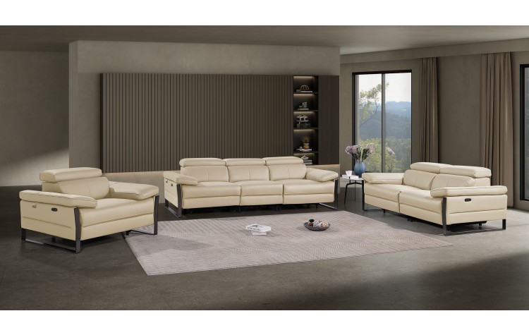 1246 - DivanItalia Beige Modular Power Dual Reclining Sofa, Loveseat, and Chair Set with Power Headrests - Top Grain Italian Leather