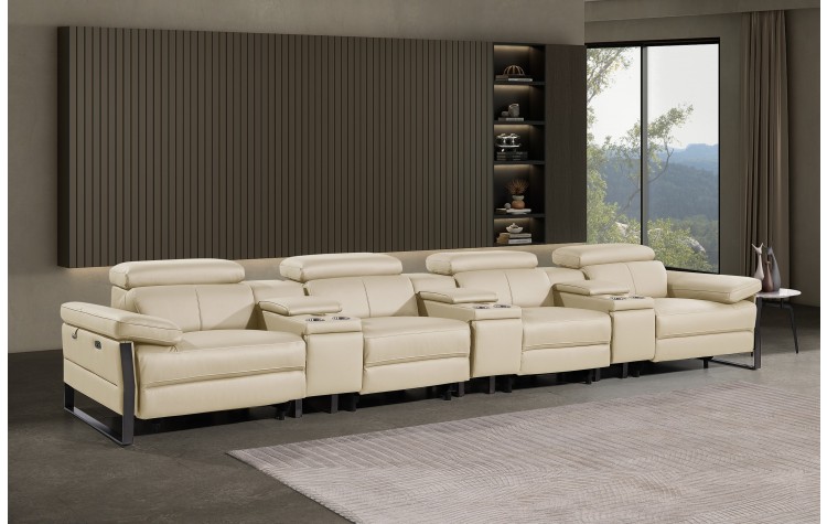 1246 - DivanItalia Beige Modular Power Triple Reclining Triple Console Sofa with Power Reclining Headrests - Top Grain Italian Leather