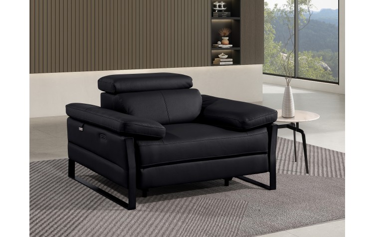 1246 - DivanItalia Black Power Reclining Arm Chairwith Power Headrests - Top Grain Italian Leather