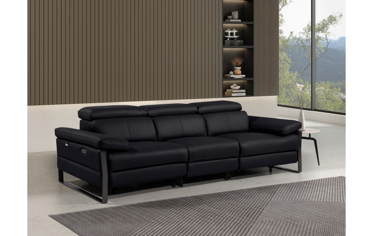 1246 - DivanItalia Black Modular Power Triple Reclining Sofa with Power Reclining Headrests - Top Grain Italian Leather