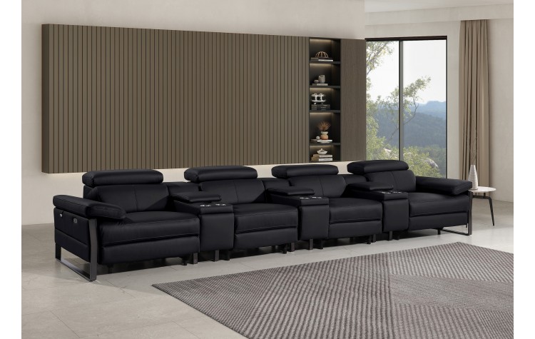 1246 - DivanItalia Black Modular Power Triple Reclining Triple Console Sofa with Power Reclining Headrests - Top Grain Italian Leather