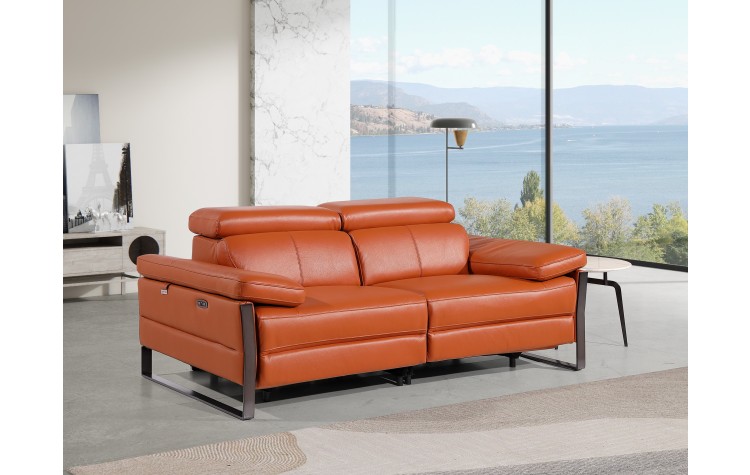1246 - DivanItalia Camel Top Grain Italian Leather Loveseat with Power Headrest